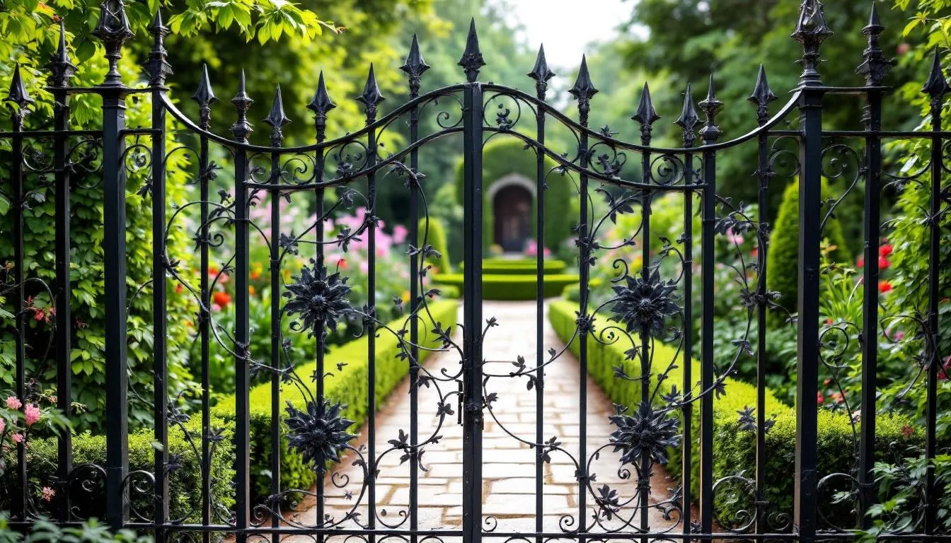 A well-maintained garden with a metal fence enhancing the outdoor space.